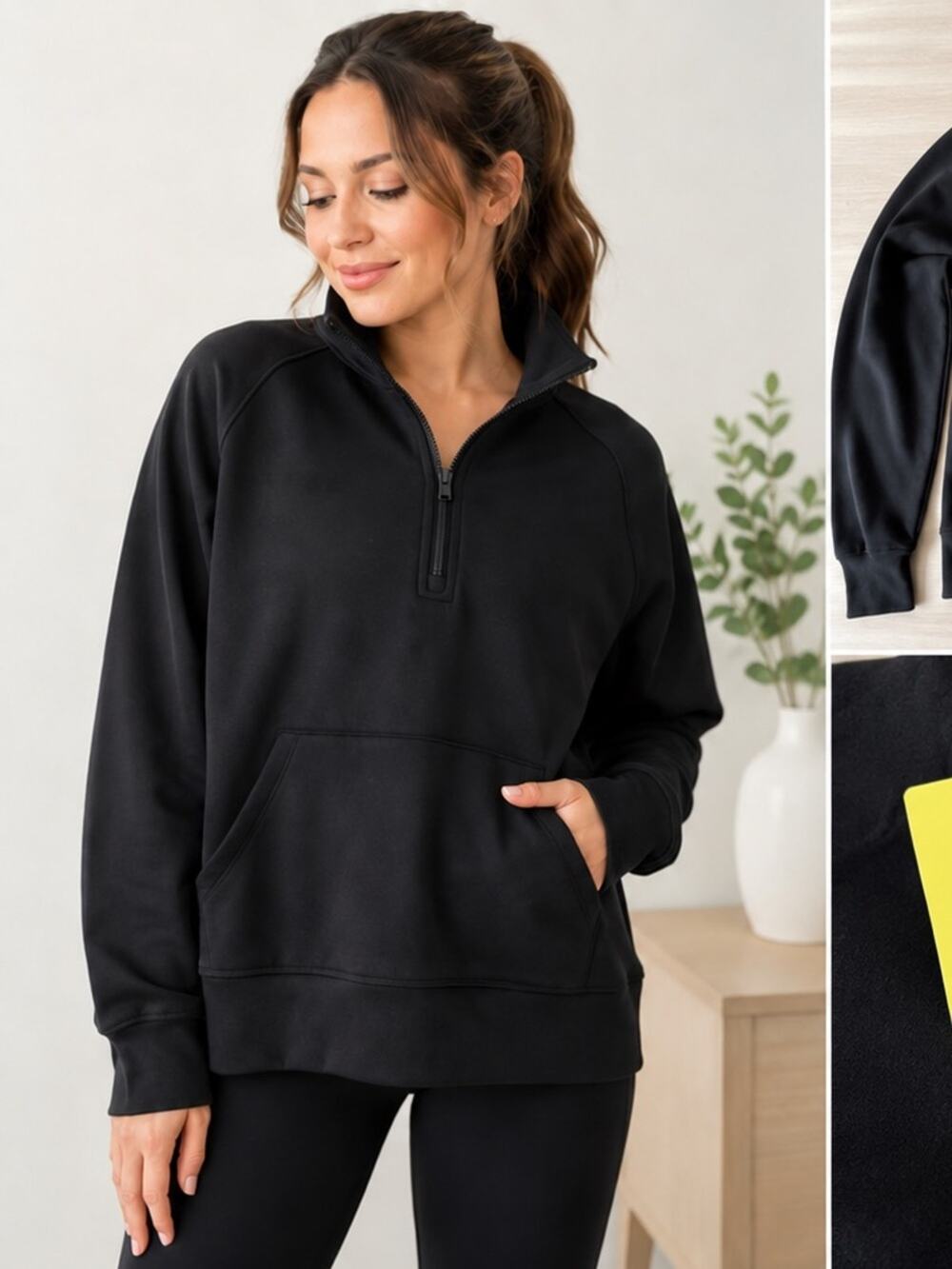 NWT All in Motion Airy Sleek 1/2 Zip Pullover Small Black Athletic Top